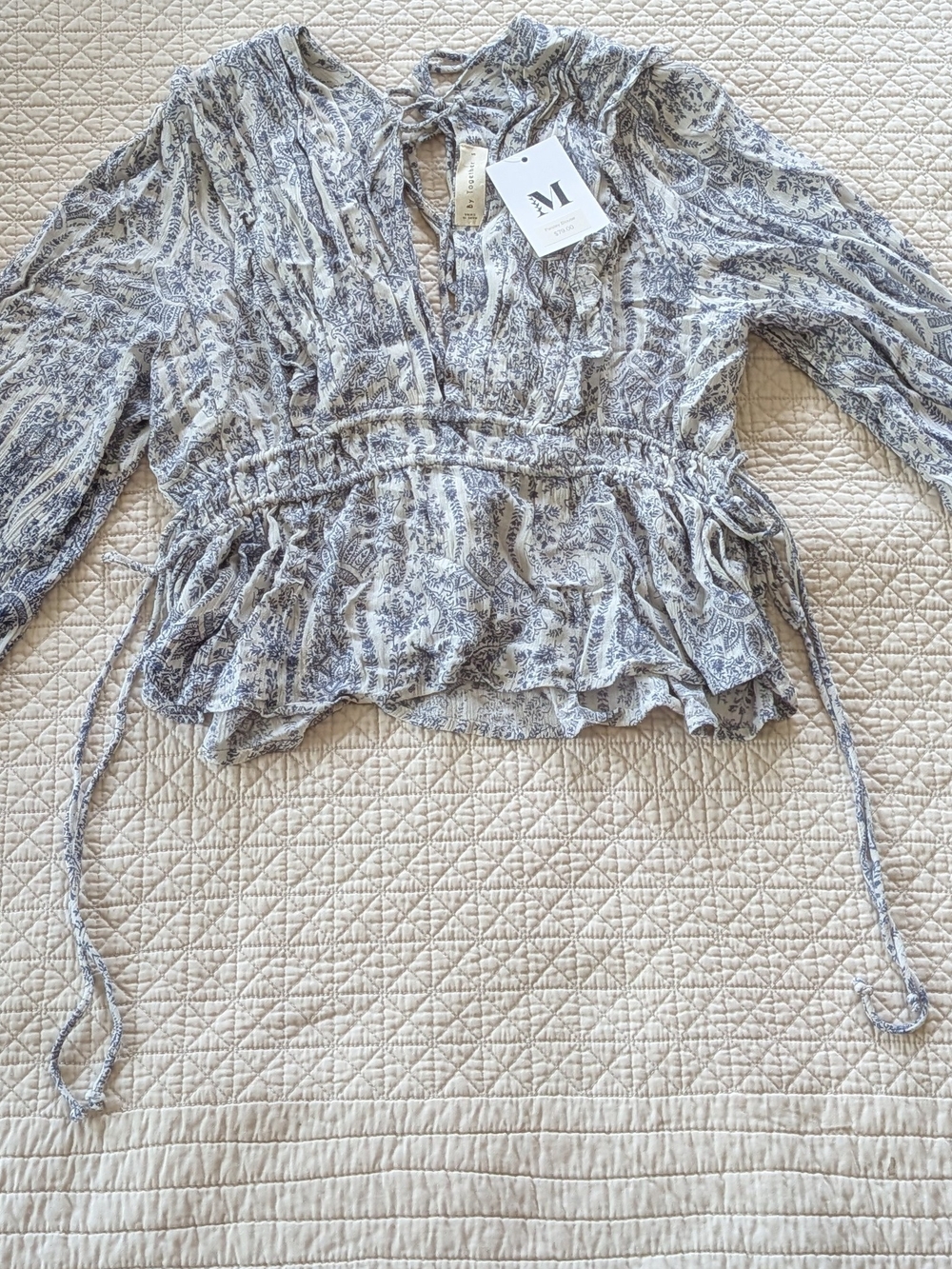 By Together Blue Paisley Peplum Long-Sleeve Blouse